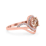 14K Rose Gold 1.49ct Art Deco Round 7mm G SI Natural Morganite Diamond Engagement Wedding Ring Size 6.5