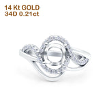14K White Gold 0.21ct Art Deco Round 7mm G SI Semi Mount Diamond Engagement Wedding Ring