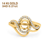 14K Yellow Gold 0.21ct Art Deco Round 7mm G SI Semi Mount Diamond Engagement Wedding Ring