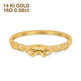14K Yellow Gold 0.08ct Round Petite Dainty Art Deco 4mm G SI Semi Mount Diamond Engagement Wedding Ring Size 6.5