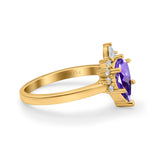 14K Yellow Gold 1.5ct Teardrop Art Deco Pear 9mmx6mm G SI Natural Amethyst Diamond Engagement Wedding Ring Size 6.5