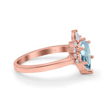 14K Rose Gold 1.5ct Teardrop Art Deco Pear 9mmx6mm G SI Natural Aquamarine Diamond Engagement Wedding Ring Size 6.5