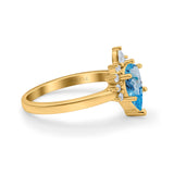 14K Yellow Gold 1.5ct Teardrop Art Deco Pear 9mmx6mm G SI Natural Blue Topaz Diamond Engagement Wedding Ring Size 6.5