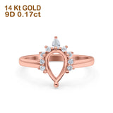 14K Rose Gold 0.17ct Teardrop Art Deco Pear 9mmx6mm G SI Semi Mount Diamond Engagement Wedding Ring