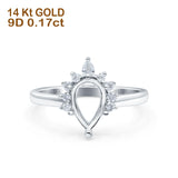 14K White Gold 0.17ct Teardrop Art Deco Pear 9mmx6mm G SI Semi Mount Diamond Engagement Wedding Ring