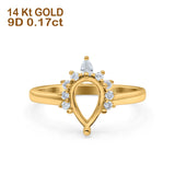 14K Yellow Gold 0.17ct Teardrop Art Deco Pear 9mmx6mm G SI Semi Mount Diamond Engagement Wedding Ring