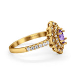 14K 0.54ct Yellow Gold Natural Amethyst G SI Diamond Engagement Ring Size 6.5