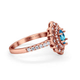 14K 0.54ct Rose Gold Natural Blue Topaz G SI Diamond Engagement Ring Size 6.5