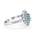14K 0.54ct White Gold Natural Blue Topaz G SI Diamond Engagement Ring Size 6.5