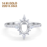 14K White Gold 0.33ct Vintage Oval 8mmx6mm G SI Semi Mount Diamond Engagement Wedding Ring