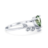 14K White Gold Pear Natural Green Amethyst 0.77ct G SI Diamond Engagement Ring Size 6.5