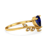 14K Yellow Gold Pear Nano Blue Sapphire 0.77ct G SI Diamond Engagement Ring Size 6.5