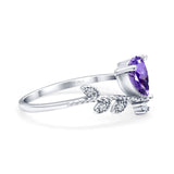 14K White Gold Pear Natural Amethyst 0.77ct G SI Diamond Engagement Ring Size 6.5