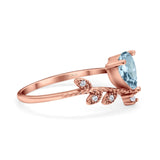 14K Rose Gold Pear Natural Aquamarine 0.77ct G SI Diamond Engagement Ring Size 6.5
