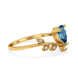 14K Yellow Gold Pear Natural Swiss Blue Topaz 0.77ct G SI Diamond Engagement Ring Size 6.5