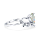 14K White Gold Pear Natural White Opal 0.06ct G SI Diamond Engagement Ring Size 6.5