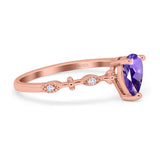 14K Rose Gold 0.73ct Teardrop Pear 7mmx5mm G SI Natural Amethyst Diamond Engagement Wedding Ring Size 6.5