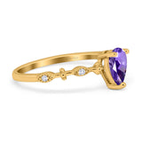 14K Yellow Gold 0.73ct Teardrop Pear 7mmx5mm G SI Natural Amethyst Diamond Engagement Wedding Ring Size 6.5