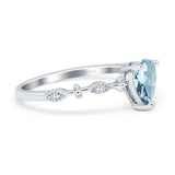 14K White Gold 0.73ct Teardrop Pear 7mmx5mm G SI Natural Aquamarine Diamond Engagement Wedding Ring Size 6.5