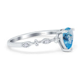 14K White Gold 0.73ct Teardrop Pear 7mmx5mm G SI Natural Blue Topaz Diamond Engagement Wedding Ring Size 6.5