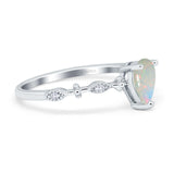 14K White Gold 0.02ct Teardrop Pear 7mmx5mm G SI Natural White Opal Diamond Engagement Wedding Ring Size 6.5