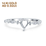 14K White Gold 0.02ct Teardrop Pear 7mmx5mm G SI Semi Mount Diamond Engagement Wedding Ring