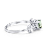14K White Gold 0.87ct Round Natural Green Amethyst G SI Diamond Engagement Ring Size 6.5