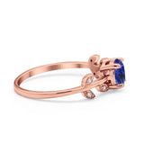 14K Rose Gold 0.87ct Round Nano Blue Sapphire G SI Diamond Engagement Ring Size 6.5