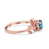 14K Rose Gold 0.87ct Round Natural Swiss Blue Topaz G SI Diamond Engagement Ring Size 6.5