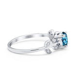 14K White Gold 0.87ct Round Natural Swiss Blue Topaz G SI Diamond Engagement Ring Size 6.5