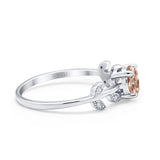 14K White Gold 0.87ct Round Natural Morganite G SI Diamond Engagement Ring Size 6.5