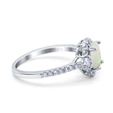 14K White Gold 0.47ct Oval Natural White Opal G SI Diamond Engagement Ring Size 6.5