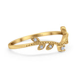 14K Yellow Gold 0.04ct Round 4mm G SI Art Deco V Design Half Eternity Diamond Bands Engagement Wedding Ring Size 6.5