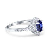 14K White Gold Oval Nano Blue Sapphire 0.95ct G SI Diamond Engagement Ring Size 6.5