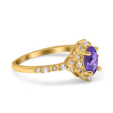 14K Yellow Gold Oval Natural Amethyst 0.95ct G SI Diamond Engagement Ring Size 6.5