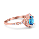 14K Rose Gold Oval Natural Swiss Blue Topaz 0.95ct G SI Diamond Engagement Ring Size 6.5