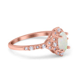 14K Rose Gold Oval Natural White Opal 0.19ct G SI Diamond Engagement Ring Size 6.5