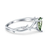 14K White Gold 0.75ct Natural Green Amethyst Pear G SI Diamond Engagement Ring Size 6.5