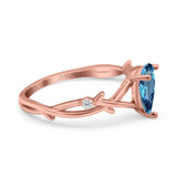 14K Rose Gold 0.75ct Natural Swiss Blue Topaz Pear G SI Diamond Engagement Ring Size 6.5