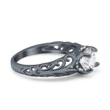 14K Black Gold Round Art Deco Filigree GIA Certified 6.5mm D VS1 1.01ct Lab Grown CVD Diamond Engagement Wedding Ring Size 6.5