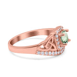 14K Rose Gold 0.69ct Round Art Deco 5mm G SI Natural Green Amethyst Diamond Engagement Wedding Ring Size 6.5