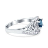 14K White Gold 0.69ct Round Art Deco 5mm G SI London Blue Topaz Diamond Engagement Wedding Ring Size 6.5