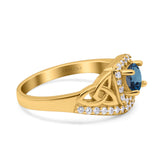 14K Yellow Gold 0.69ct Round Art Deco 5mm G SI London Blue Topaz Diamond Engagement Wedding Ring Size 6.5