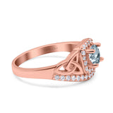 14K Rose Gold 0.69ct Round Art Deco 5mm G SI Natural Aquamarine Diamond Engagement Wedding Ring Size 6.5