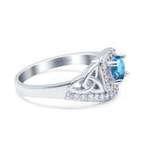 14K White Gold 0.69ct Round Art Deco 5mm G SI Natural Blue Topaz Diamond Engagement Wedding Ring Size 6.5