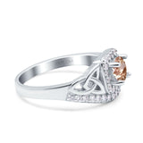 14K White Gold 0.69ct Round Art Deco 5mm G SI Natural Morganite Diamond Engagement Wedding Ring Size 6.5