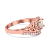 14K Rose Gold 0.23ct Round Art Deco 5mm G SI Natural White Opal Diamond Engagement Wedding Ring Size 6.5