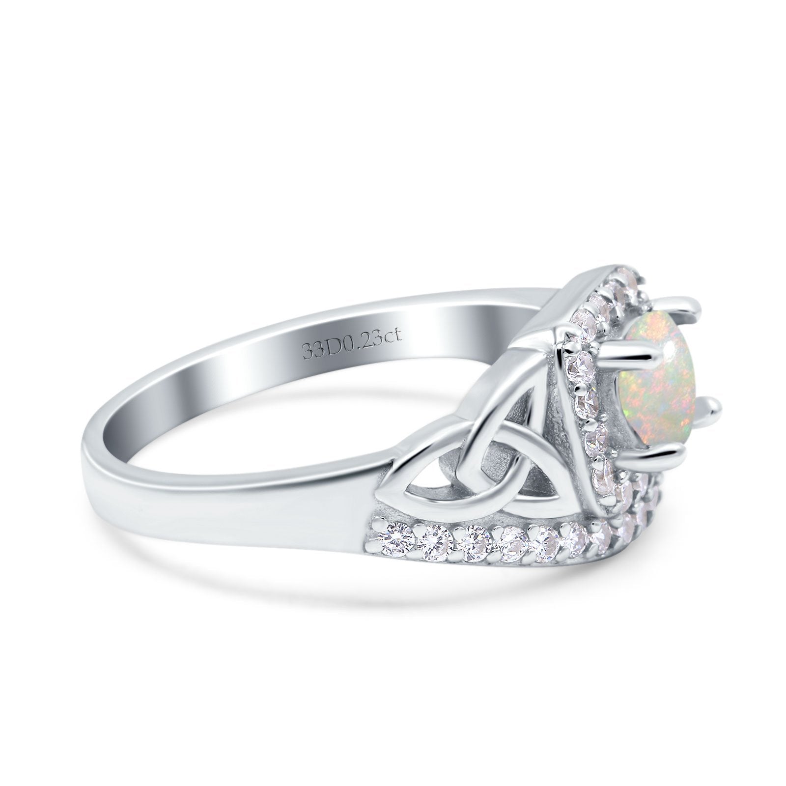 14K White Gold 0.23ct Round Art Deco 5mm G SI Natural White Opal Diamond Engagement Wedding Ring Size 6.5