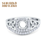 14K White Gold 0.23ct Round Art Deco 5mm G SI Semi Mount Diamond Engagement Wedding Ring