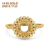 14K Yellow Gold 0.11ct Halo Art Deco Round 5.5mm G SI Semi Mount Diamond Engagement Wedding Ring